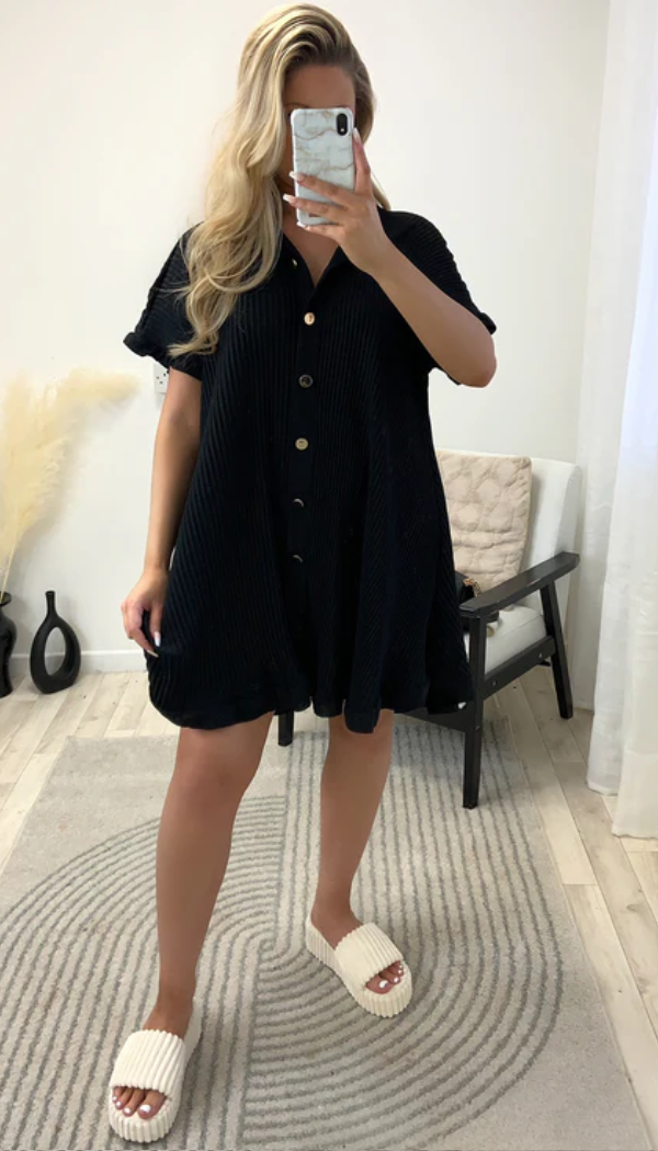Pleated Button Frill shirt Dress