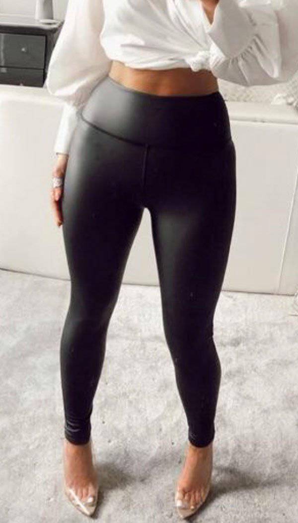 Curves Black Leather-Look High Waist Leggings