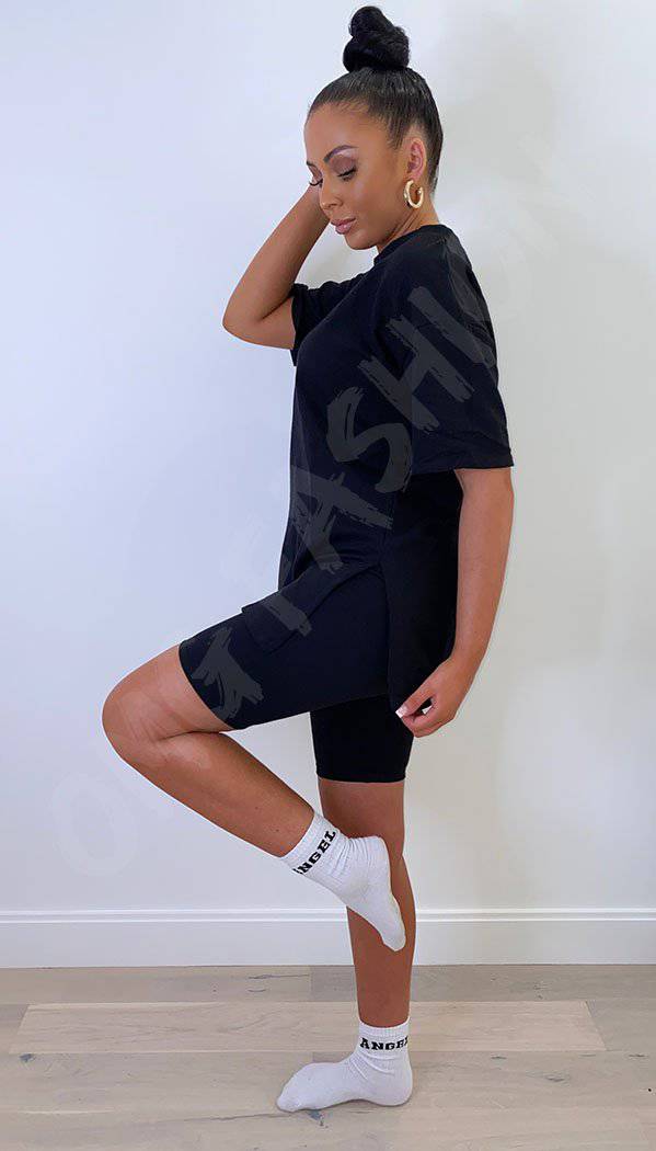 Black Tie Front Cropped T-Shirt + Cycling Shorts Set - Neah, Tie Front  Co-Ords