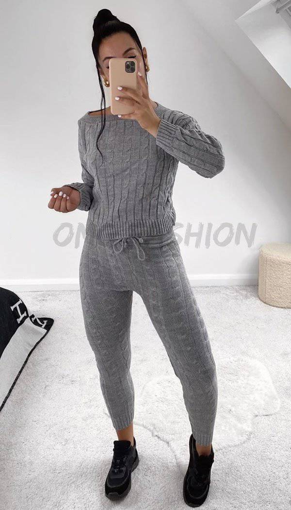Drawstring Cable Knitted Legging Two Piece Set –