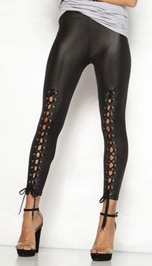 Ladies Women PVC Leather Wet Look Contrast Lace Side Panel Leggings Jeggings