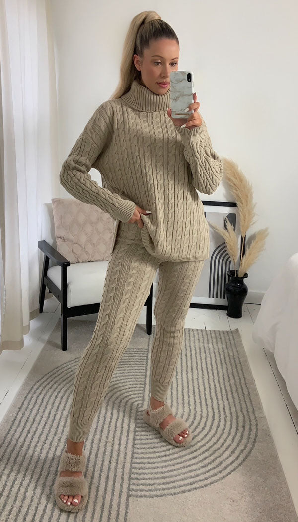 Polo Cable Knitted Two Piece Legging Set