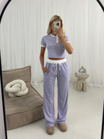 Ribbed Contrast Short Sleeve Crop Top Trouser Two Piece Co-ord