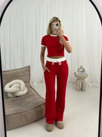 Ribbed Contrast Short Sleeve Crop Top Trouser Two Piece Co-ord