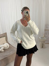 Vera V Neck Long Sleeved  Ribbed Jumper Top