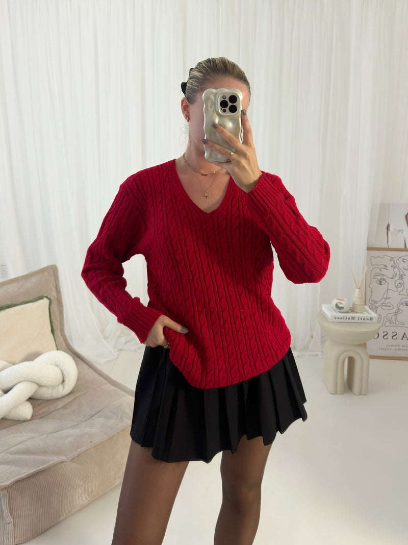 Vera V Neck Long Sleeved  Ribbed Jumper Top