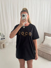 Coco Paris Gold Text Slogan Oversized Tshirt