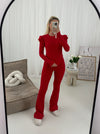 Rhi Rhi Frill Long Sleeved Ribbed Two Piece Lounge Set