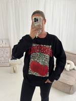 Leopard Cherry Slogan SWEATER JUMPER