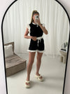 Ribbed Frill Sleeved Contrast With Shorts Co Ord Set