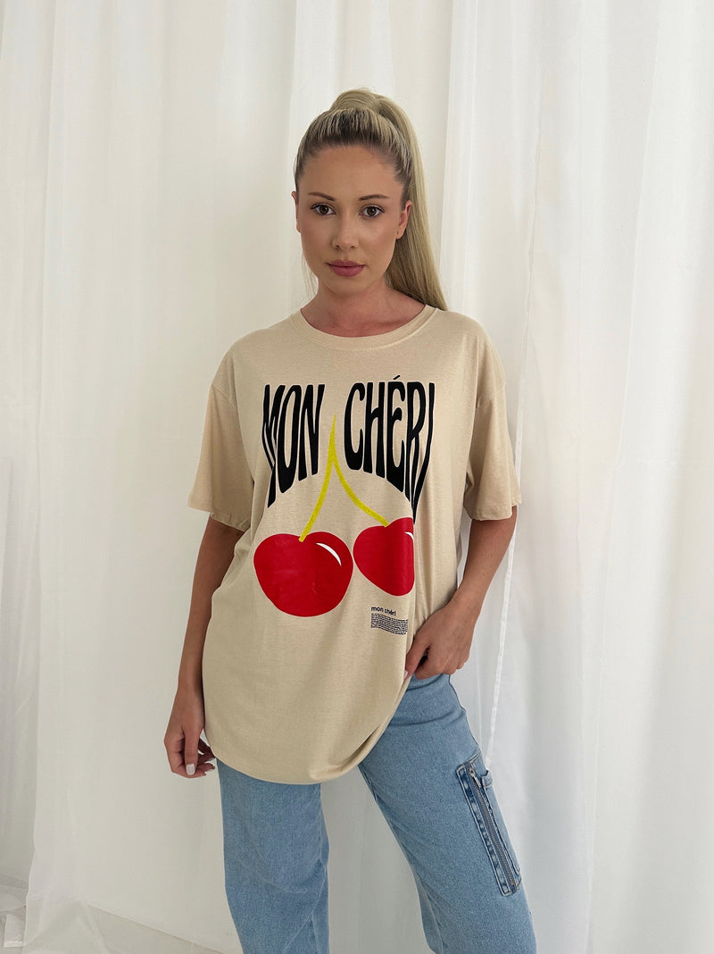 "MON CHERRY" Slogan T-Shirt