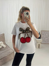 Leopard Bow Cherry Slogan Tee Tshirt