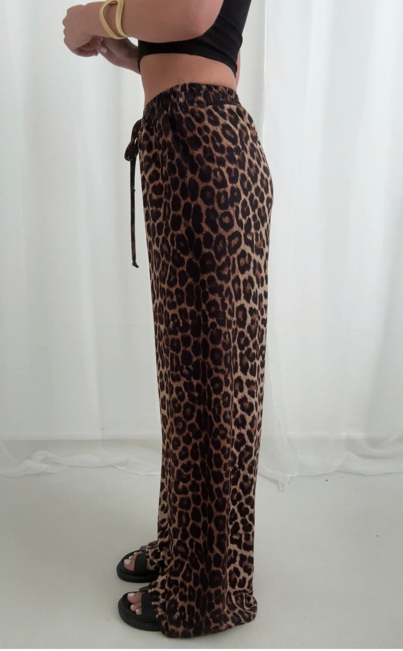 Roxy Leopard Animal Print Wide Leg Palazzo Trousers