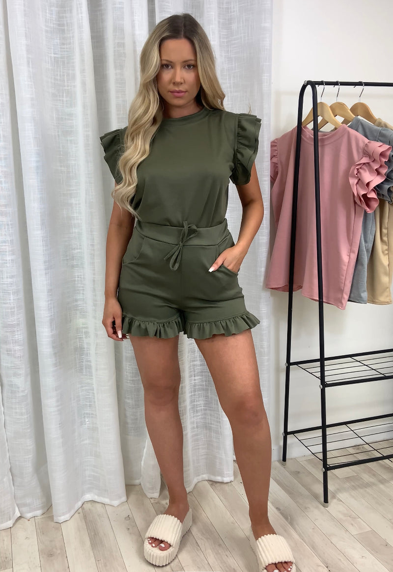 Frill Sleeved Shorts Two Piece Set