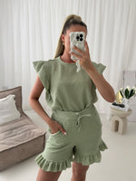 Cheese Cloth Frill With Shorts Lounge Set Co Ord