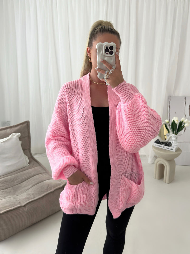 Pink cardigan with pockets best sale