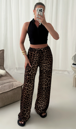 Roxy Leopard Animal Print Wide Leg Palazzo Trousers