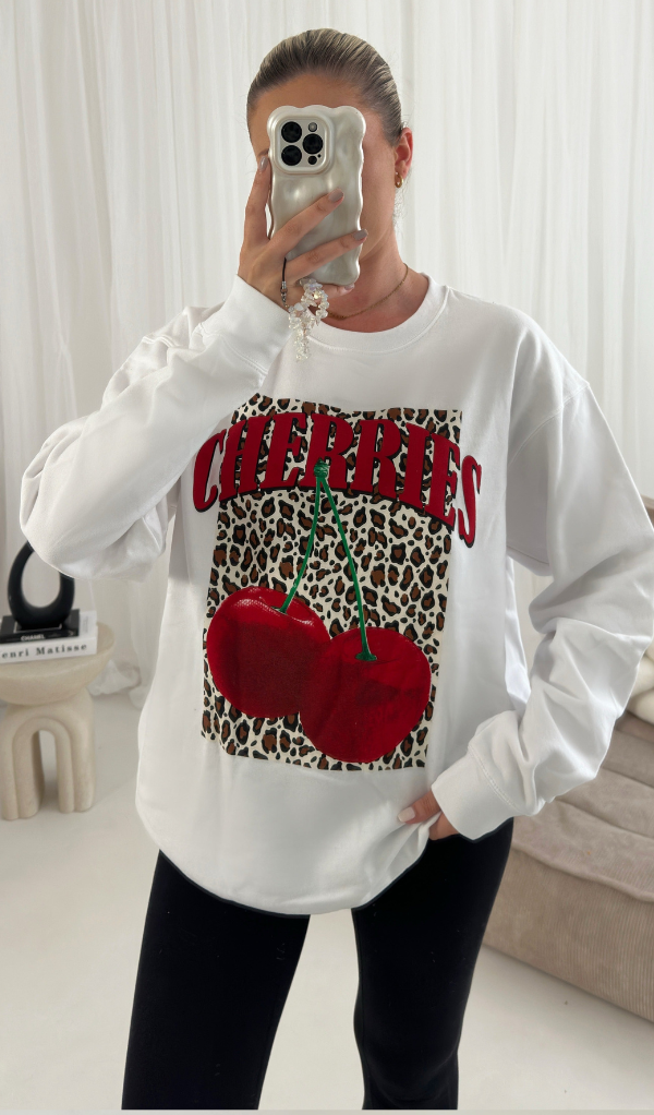 Leopard Cherry Slogan SWEATER JUMPER