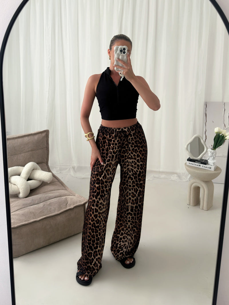 Leopard print trousers wide leg hotsell