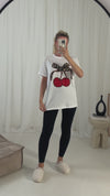 Leopard Bow Cherry Slogan Tee Tshirt