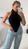Roll Neck Knitted Backless Crop Top