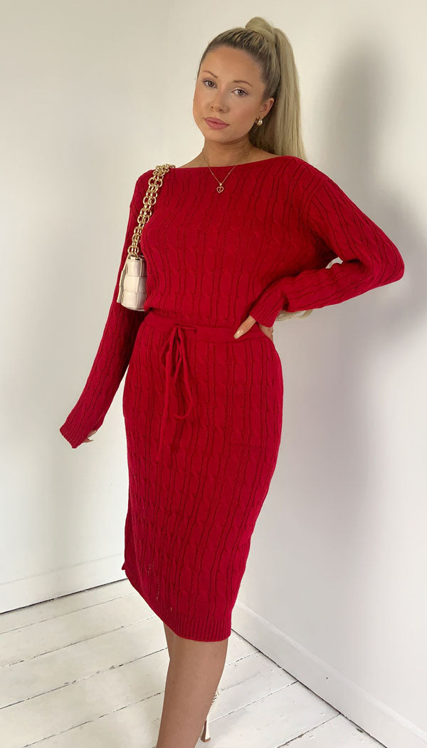 Pocket  Knitted Tied Knitted Midi Dress - omgfashion.com