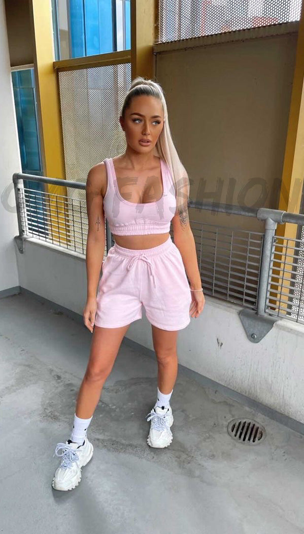 The Owens Drawstring Shorts and Crop Top Two Piece Lounge Wear Set - omgfashion.com