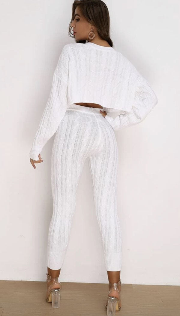 Cable Batwing Knitted Legging Two Piece - omgfashion.com