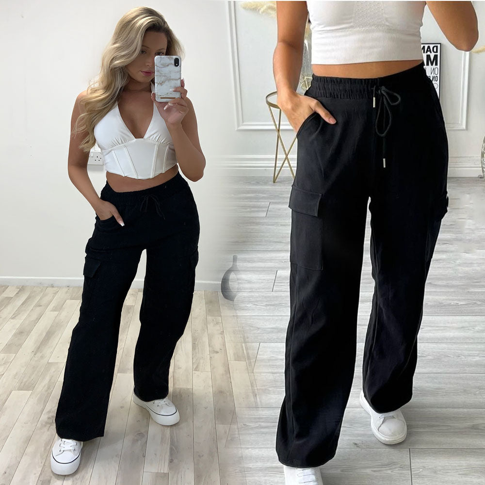 The Souled Store Trousers and Pants  Buy The Souled Store Solids Black  Women Cargo Pant Online  Nykaa Fashion