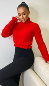 Frill Cropped Knitted Jumper - omgfashion.com