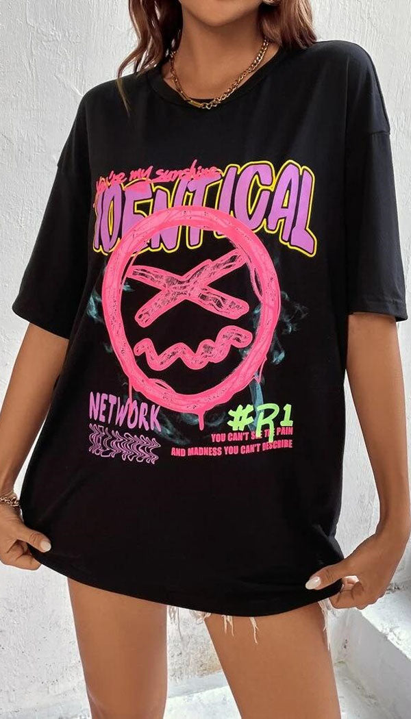 Black Pink Identical Graphic Slogan T-shirt