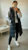 Hooded Padded Gilet Waistcoat with Zip Up Closure Long Length - omgfashion.com