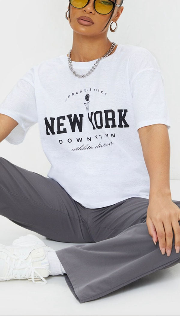 " NEW YORK DOWNTOWN " Oversized T-Shirt - omgfashion.com