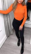 Long Sleeved Ribbed Polo Neck Top (50% OFF SALE) - omgfashion.com