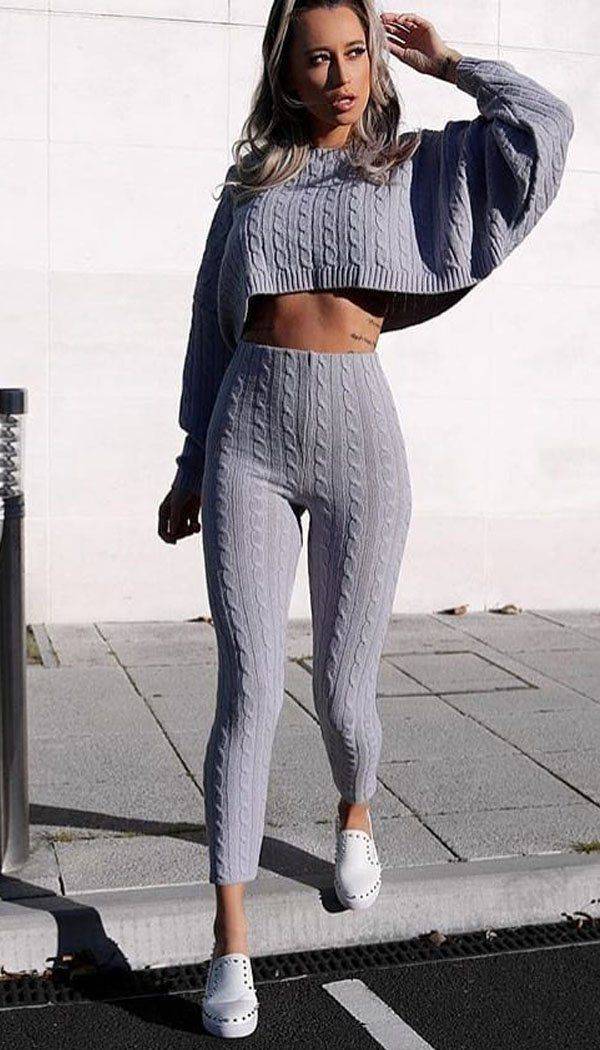 Cable Batwing Knitted Legging Two Piece –