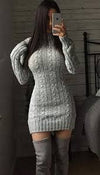 Cable Knitted Polo Neck Jumper Dress (50% SALE) - omgfashion.com