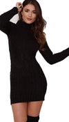 Cable Knitted Polo Neck Jumper Dress - omgfashion.com