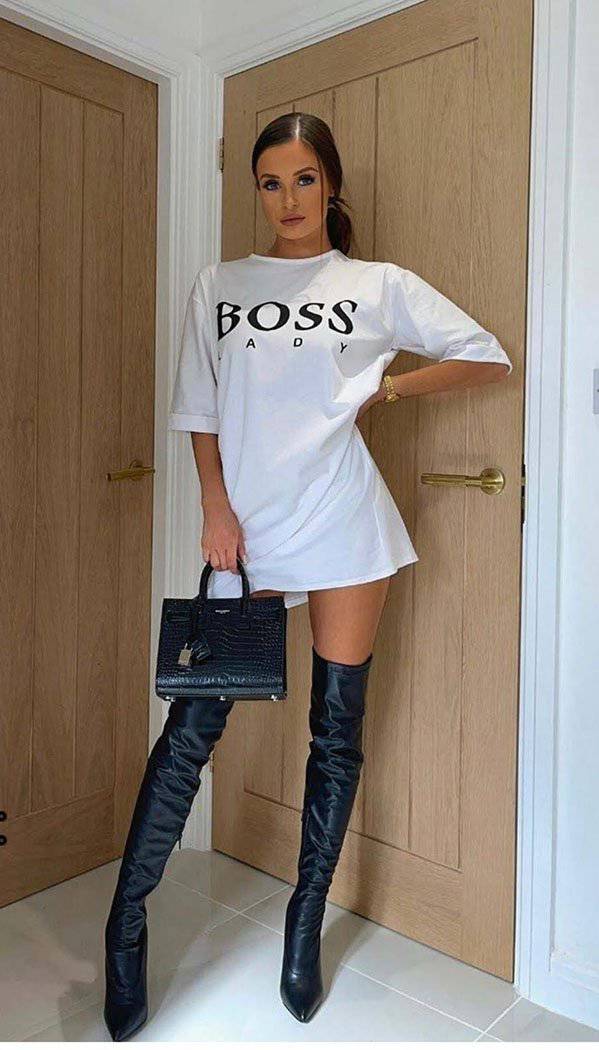 Boss Lady T-shirt Dress with Mid-Length Sleeves - omgfashion.com