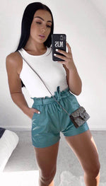 Faux Leather Paper Bag Tied Shorts In Black - omgfashion.com