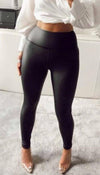 High Waisted Faux Leather Leggings In Black - omgfashion.com