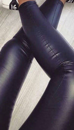 High Waisted Faux Leather Leggings In Black - omgfashion.com