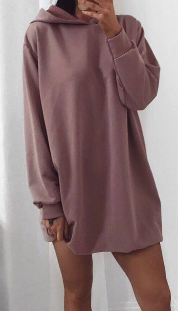 Oversized Hoodie Dress In Rose Pink - omgfashion.com