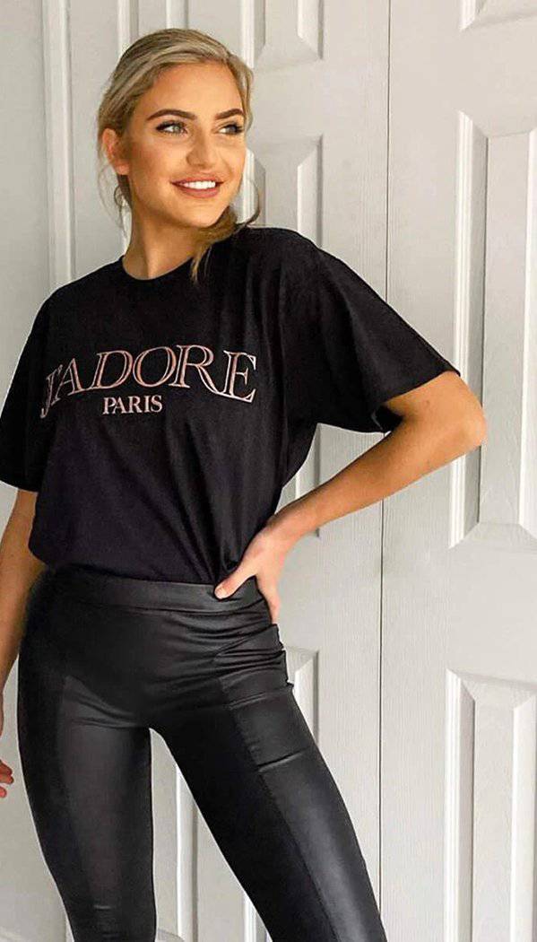 "J'Adore Paris" Short Sleeved Oversized T-shirt - omgfashion.com