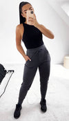 Plain Tied Front Fitted Jogger - omgfashion.com