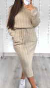 Pocket Tied Knitted Midi Dress In Beige - omgfashion.com