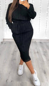 Pocket Tied Knitted Midi Dress In Black - omgfashion.com