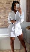 Pull In Waist Shirt Dress In White - omgfashion.com