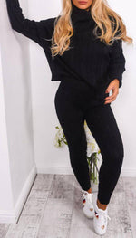 Roll Neck Cable Knitted Legging Two Piece - omgfashion.com