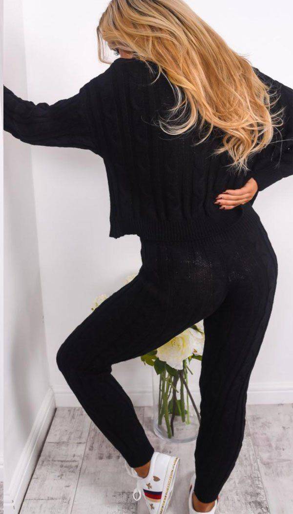 Roll Neck Cable Knitted Legging Two Piece –