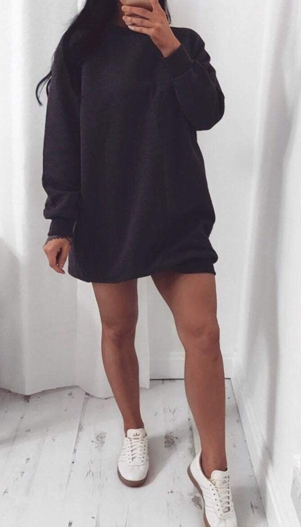 Oversized Sweater Dress In Charcoal - omgfashion.com